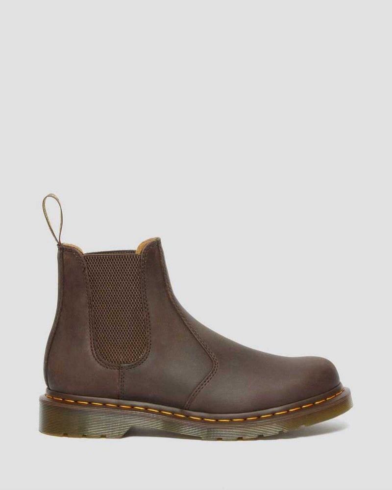 Black DR Martens 2976 Yellow Stitch Crazy Horse Leather Chelsea Boots | 7542FLGCZ