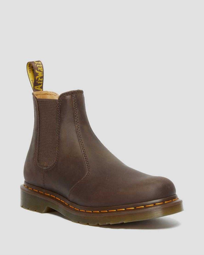 Black DR Martens 2976 Yellow Stitch Crazy Horse Leather Chelsea Boots | 7542FLGCZ