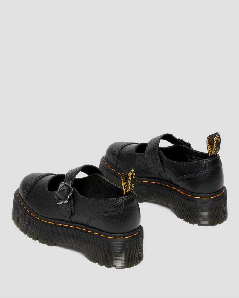 Black DR Martens Addina Flower Buckle Leather Platform Shoes | 3574TPXVS