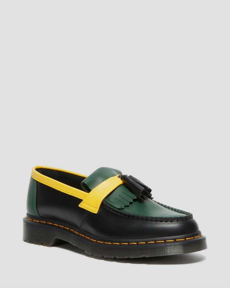 Black DR Martens Adrian Contrast Smooth Leather Tassle Loafers | 1270RXTUC