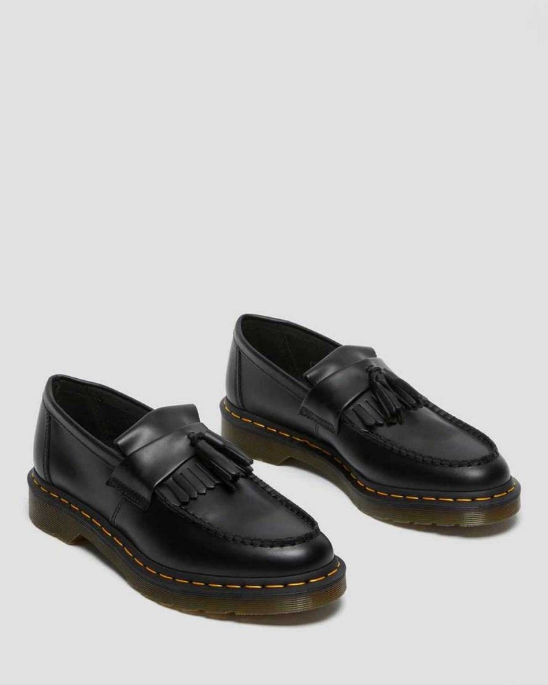 Black DR Martens Adrian Yellow Stitch Leather Tassel Loafers | 8647KVILD