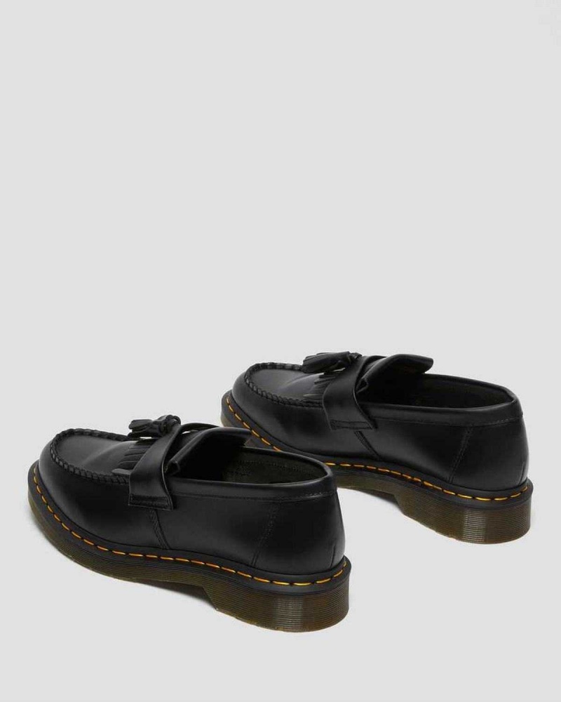 Black DR Martens Adrian Yellow Stitch Leather Tassel Loafers | 8647KVILD