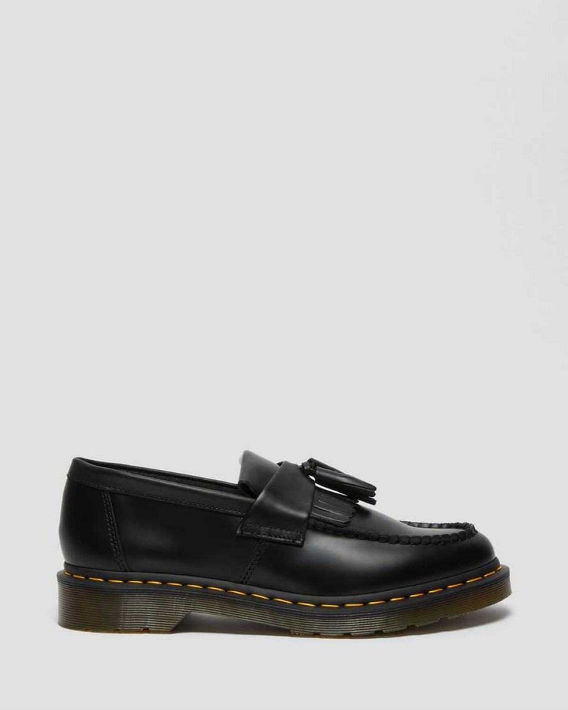 Black DR Martens Adrian Yellow Stitch Leather Tassel Loafers | 8647KVILD