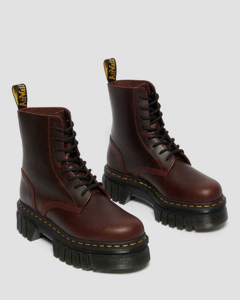 Black DR Martens Audrick Brando Leather Platform Lace Up Boots | 6014YOLWS