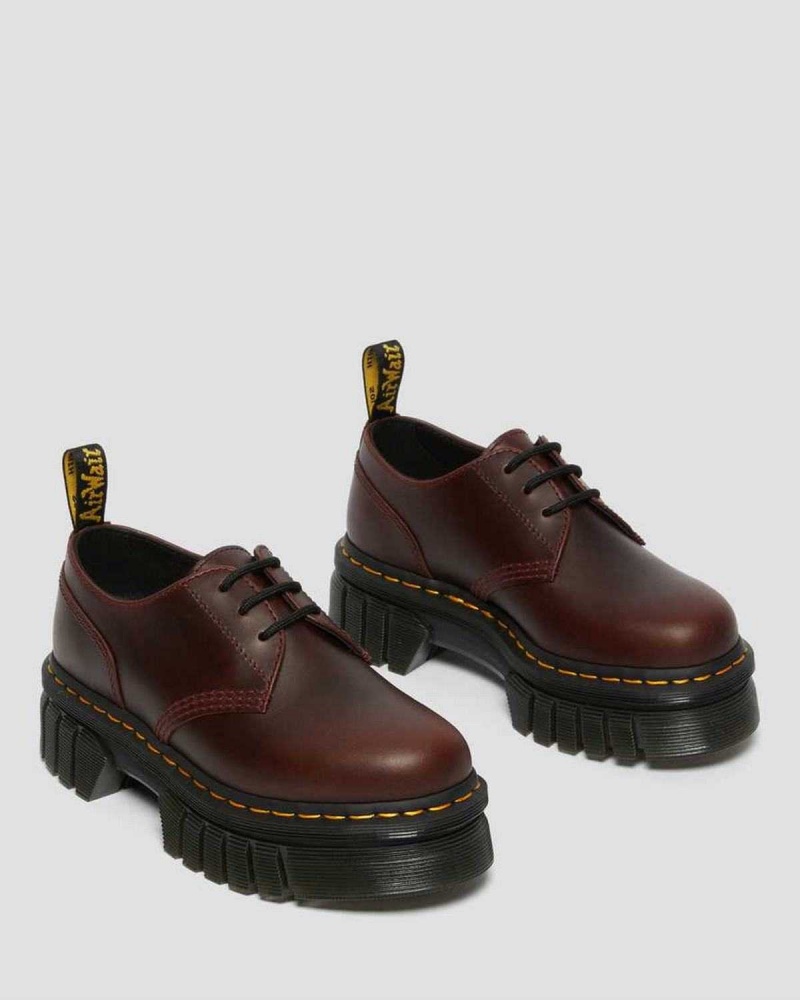 Black DR Martens Audrick Brando Leather Platform Shoes | 8357ZMRTI