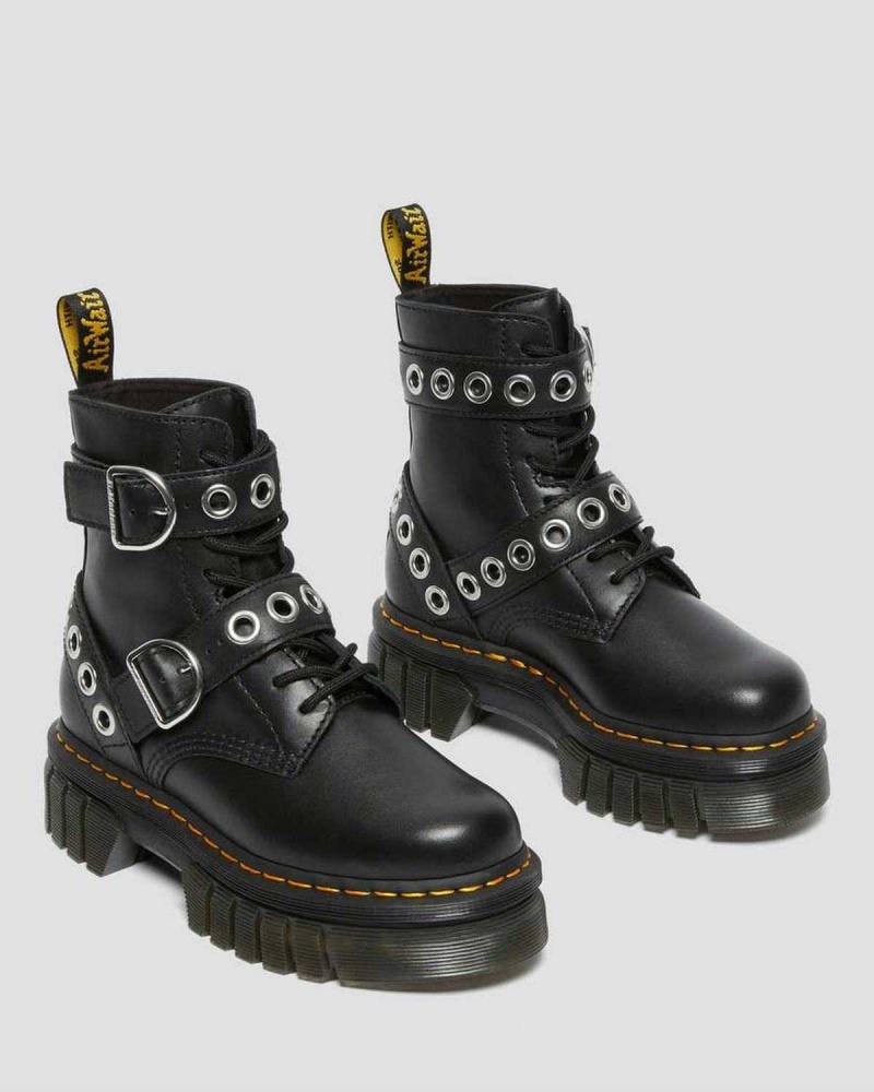 Black DR Martens Audrick Hardware Leather Platform Boots | 6092RGALD