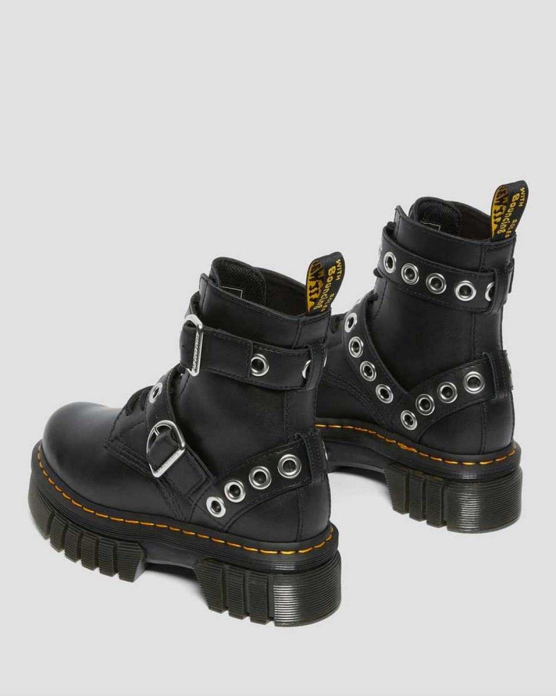 Black DR Martens Audrick Hardware Leather Platform Boots | 6092RGALD