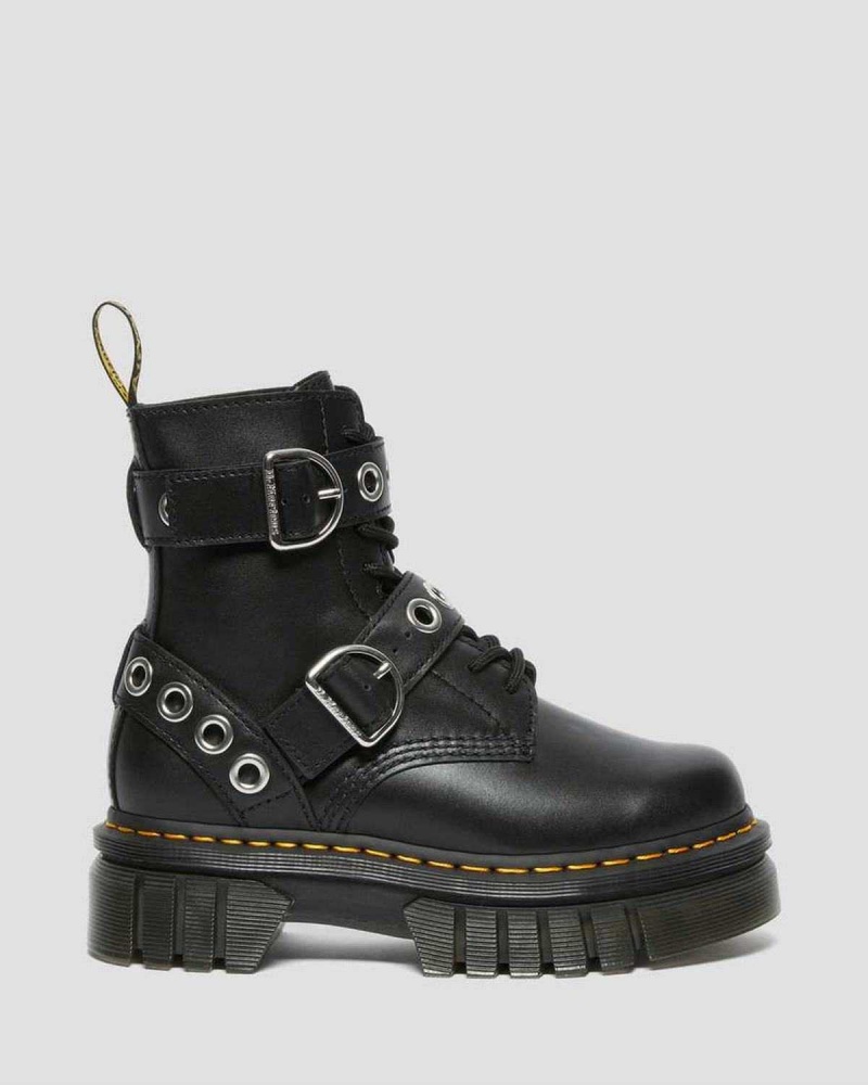 Black DR Martens Audrick Hardware Leather Platform Boots | 6092RGALD