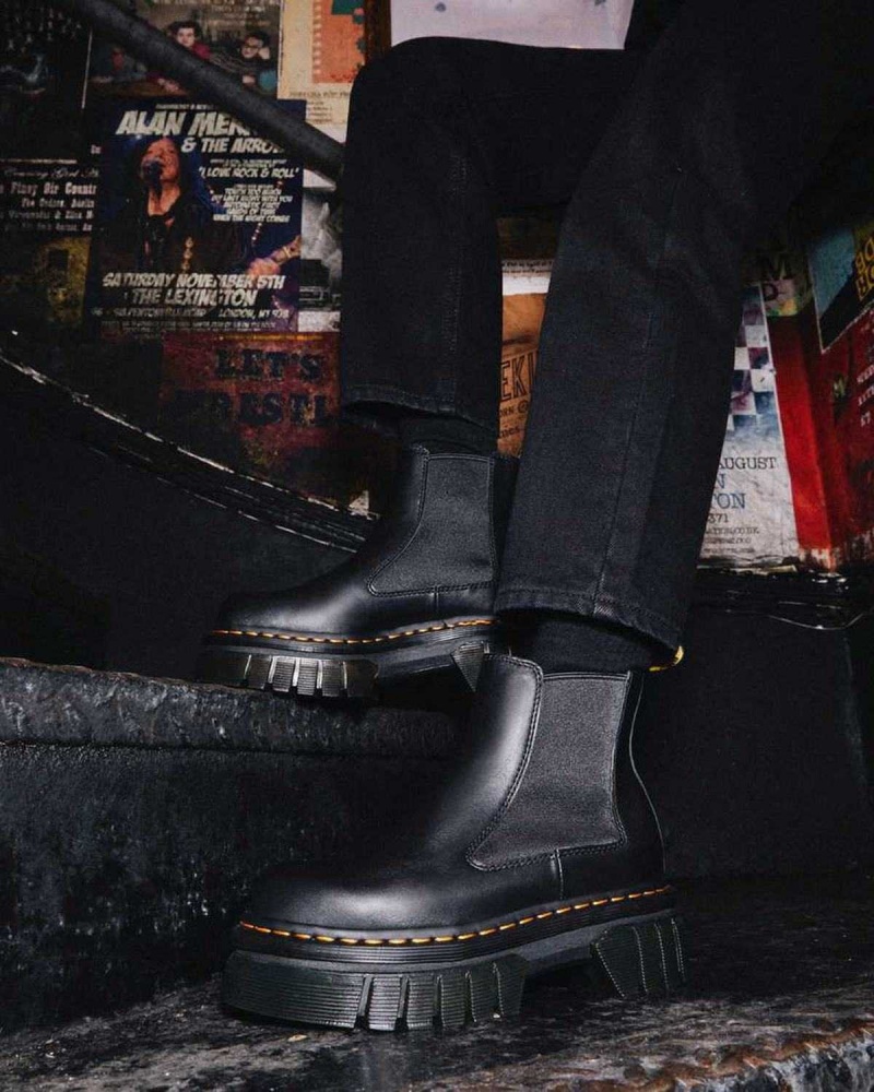 Black DR Martens Audrick Nappa Leather Platform Chelsea Boots | 9705ZYUEQ