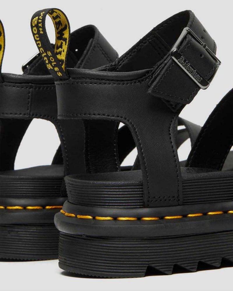 Black DR Martens Blaire Hydro Leather Strap Sandals | 6315IQLHW