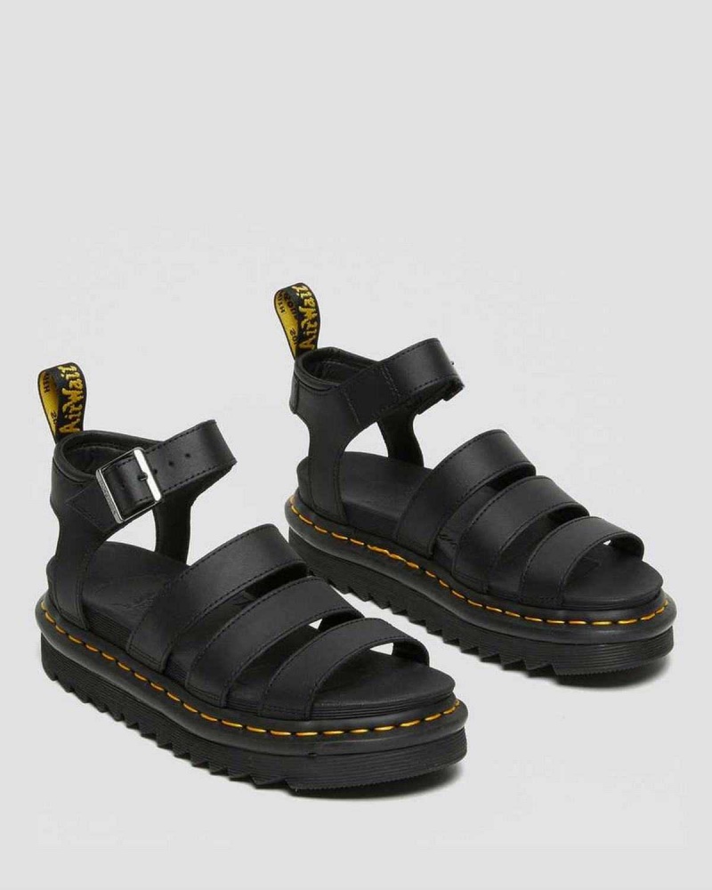 Black DR Martens Blaire Hydro Leather Strap Sandals | 6315IQLHW