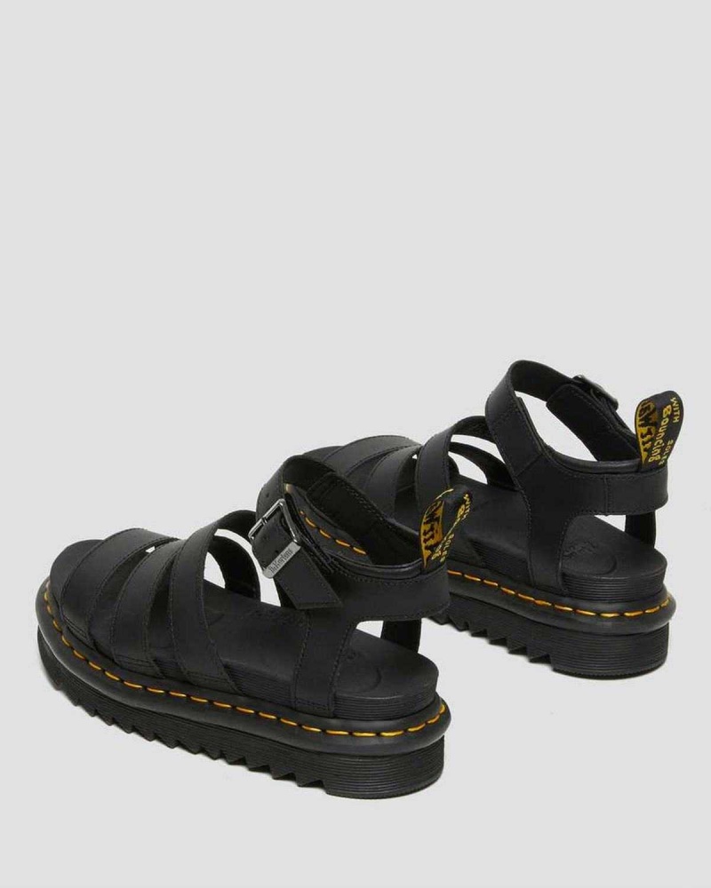 Black DR Martens Blaire Hydro Leather Strap Sandals | 6315IQLHW