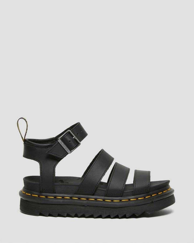 Black DR Martens Blaire Hydro Leather Strap Sandals | 6315IQLHW