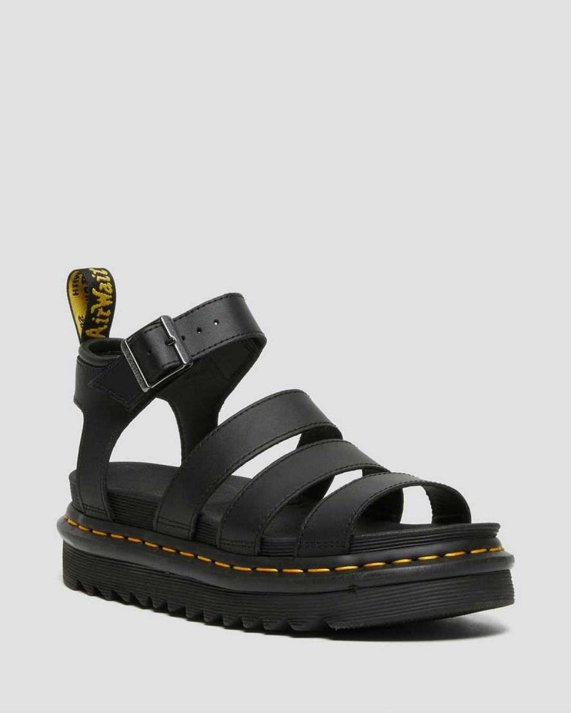 Black DR Martens Blaire Hydro Leather Strap Sandals | 6315IQLHW