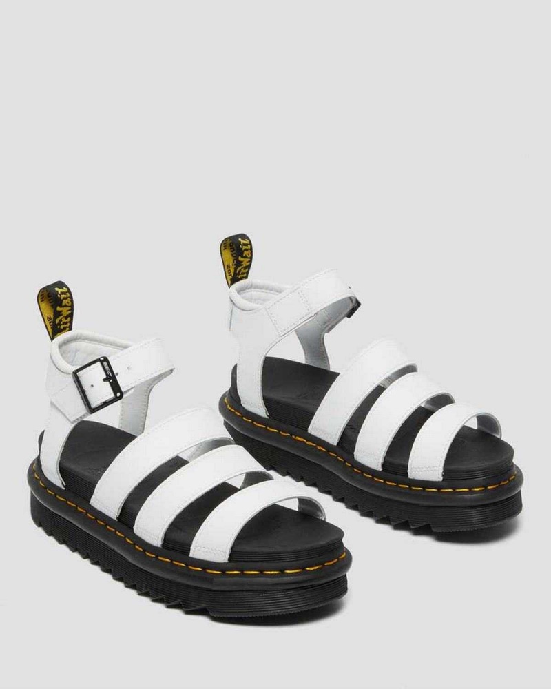 Black DR Martens Blaire Hydro Leather Strap Sandals | 6852KZXIL