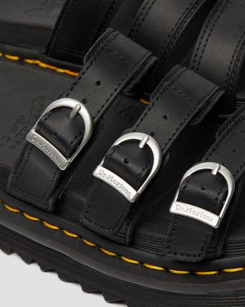 Black DR Martens Blaire Leather Slide Sandals | 9147SUIVF