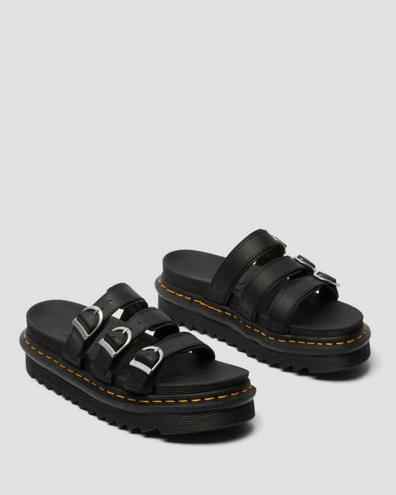 Black DR Martens Blaire Leather Slide Sandals | 9147SUIVF