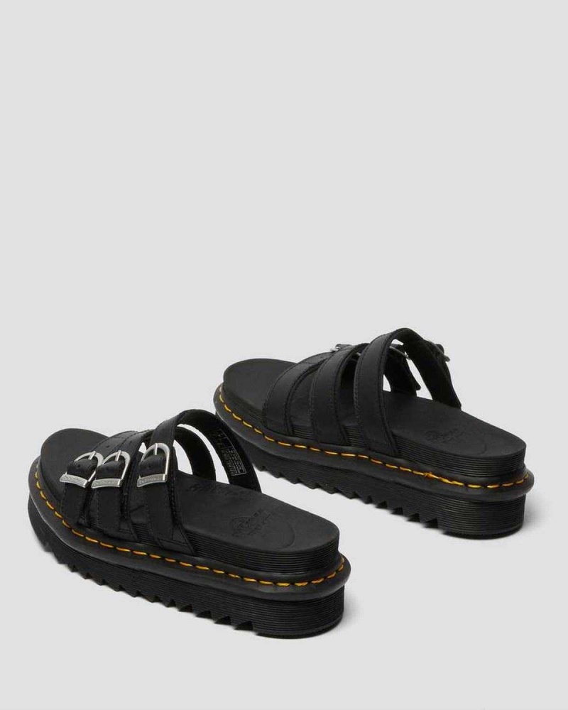 Black DR Martens Blaire Leather Slide Sandals | 9147SUIVF