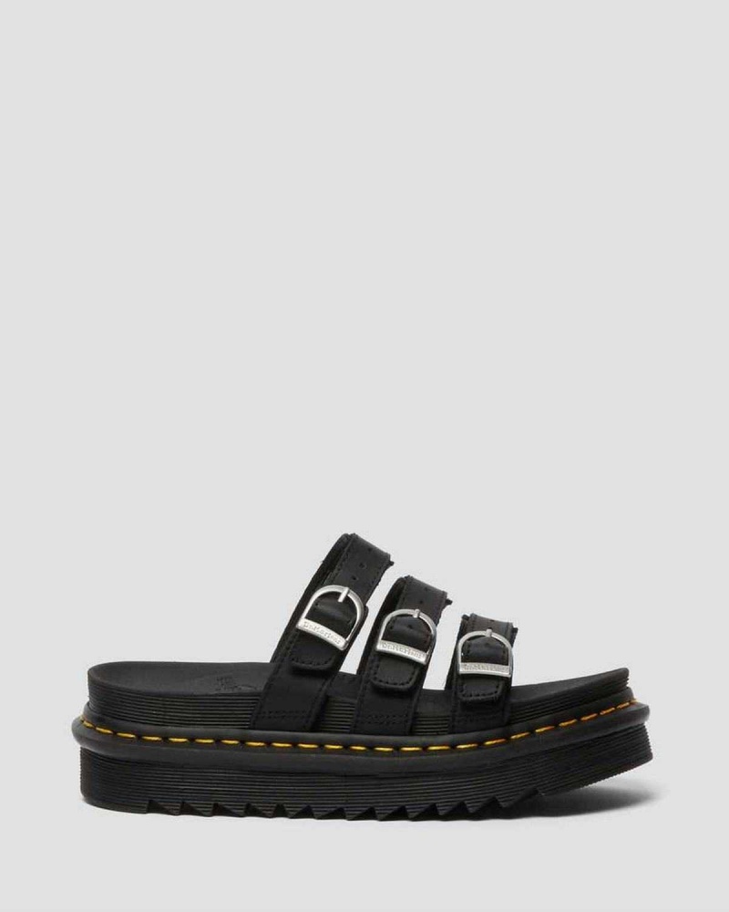 Black DR Martens Blaire Leather Slide Sandals | 9147SUIVF