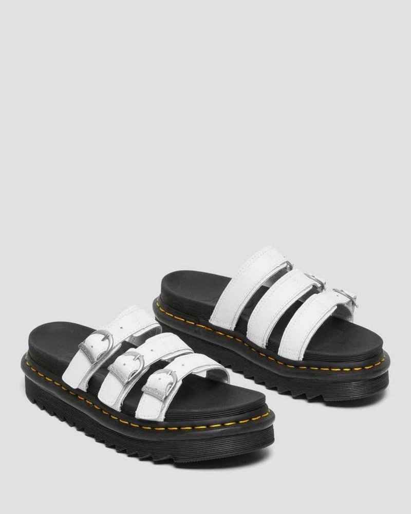 Black DR Martens Blaire Leather Slide Sandals | 1498FTOGH