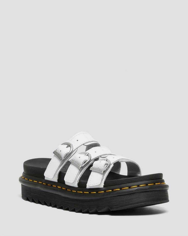 Black DR Martens Blaire Leather Slide Sandals | 1498FTOGH