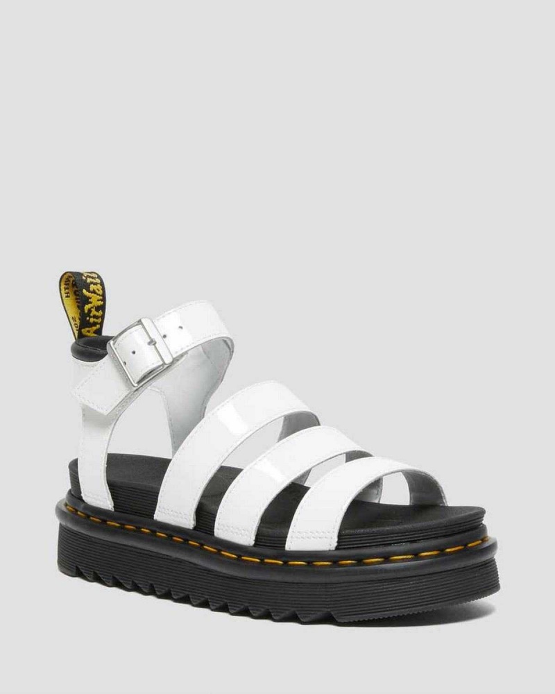 Black DR Martens Blaire Patent Leather Strap Sandals | 5238DAYOH