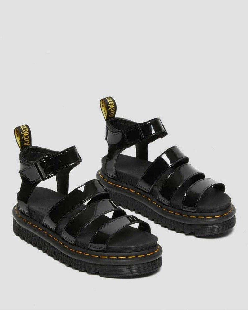 Black DR Martens Blaire Patent Leather Strap Sandals | 7093ZXYGC