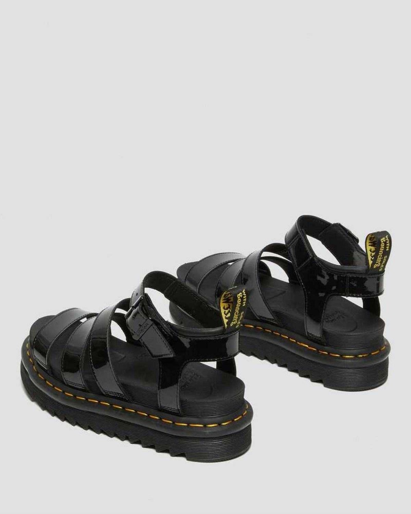 Black DR Martens Blaire Patent Leather Strap Sandals | 7093ZXYGC