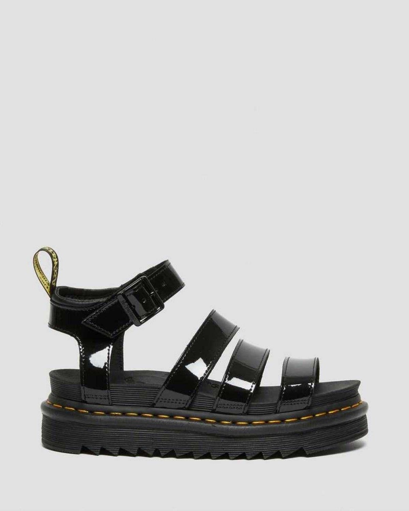 Black DR Martens Blaire Patent Leather Strap Sandals | 7093ZXYGC