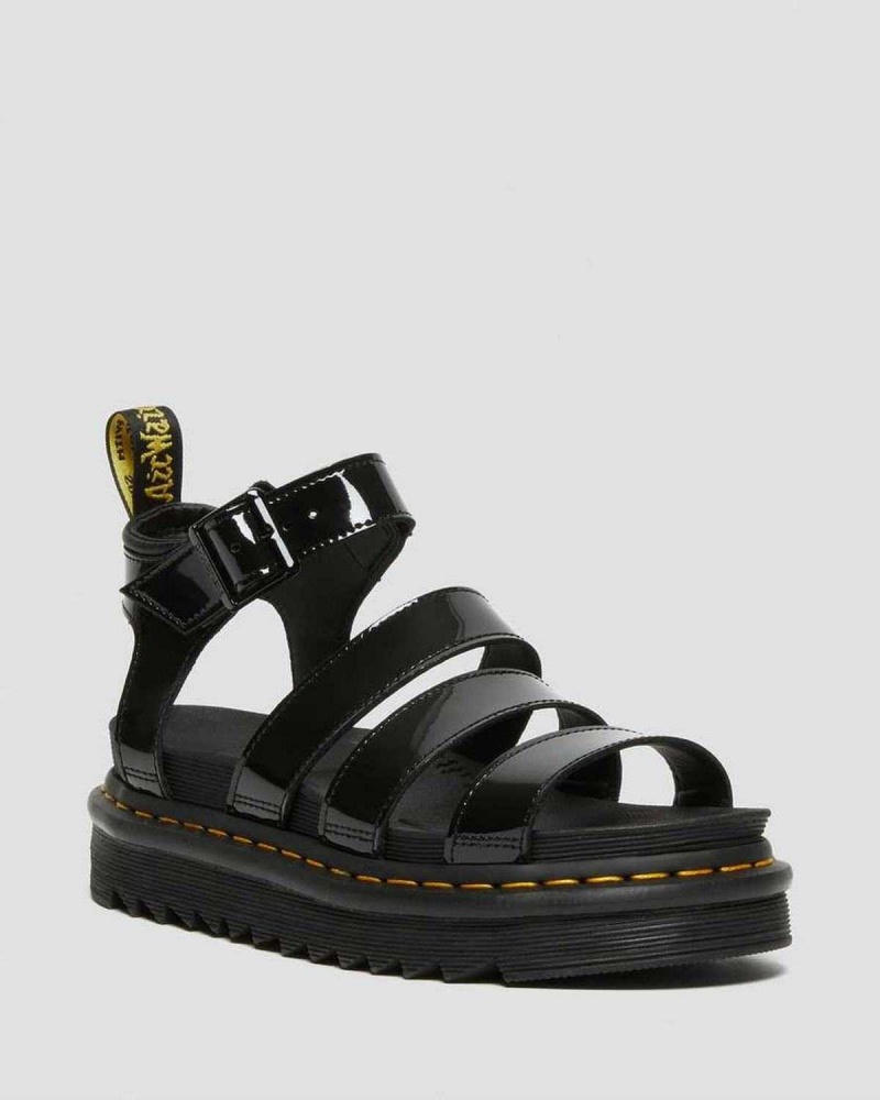 Black DR Martens Blaire Patent Leather Strap Sandals | 7093ZXYGC