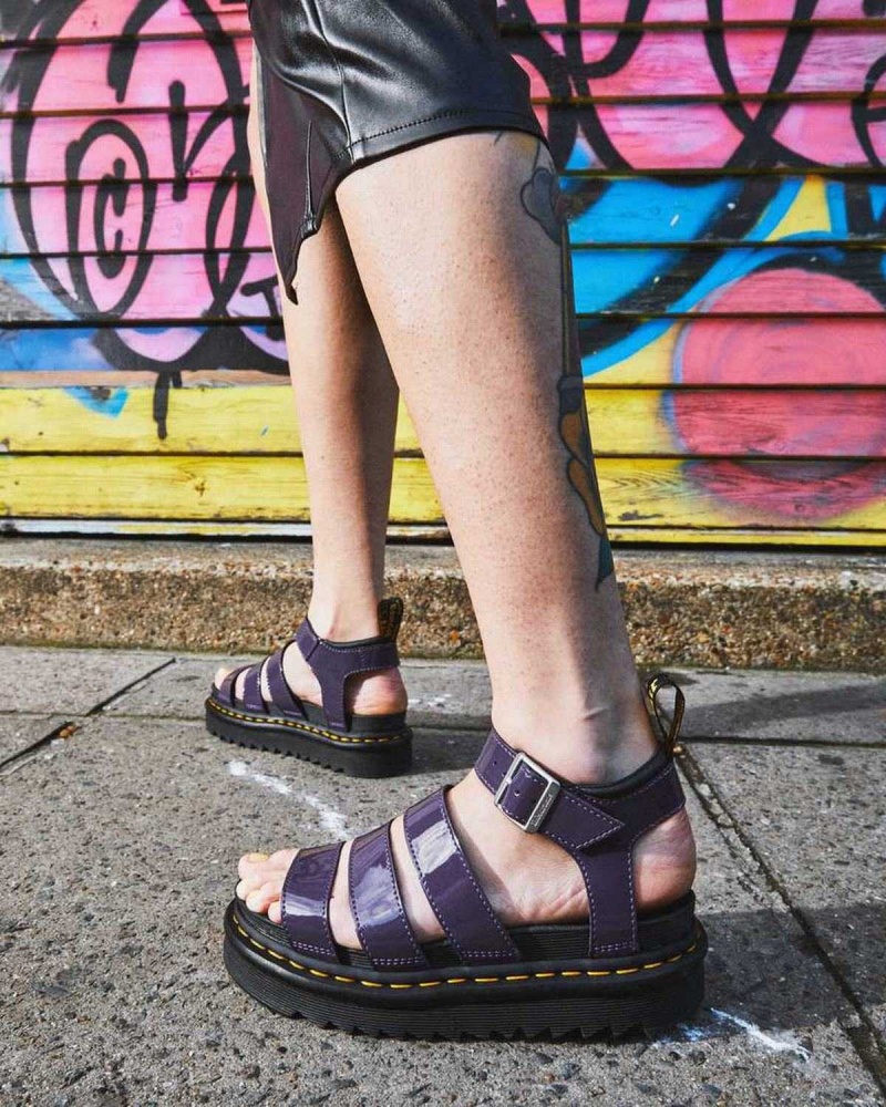 Black DR Martens Blaire Patent Leather Strap Sandals | 7864NLDUA