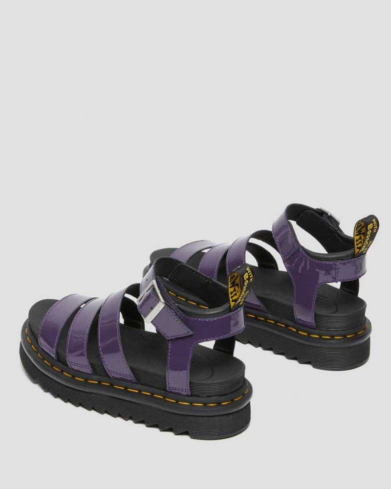 Black DR Martens Blaire Patent Leather Strap Sandals | 7864NLDUA