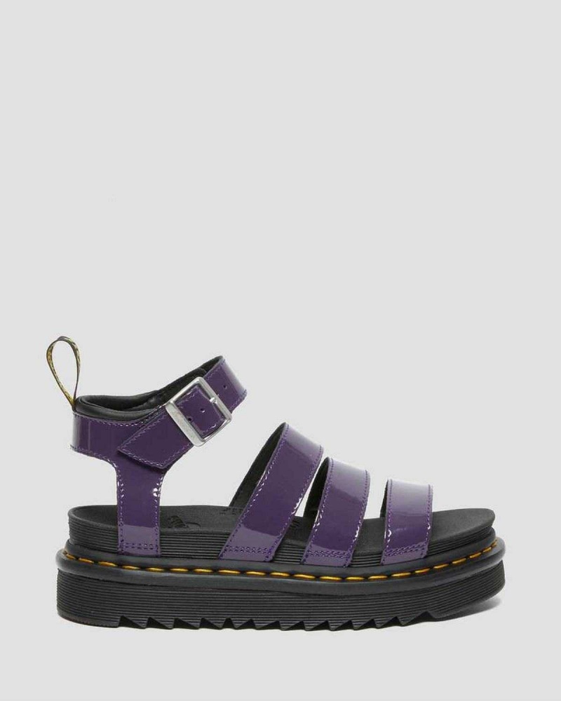 Black DR Martens Blaire Patent Leather Strap Sandals | 7864NLDUA