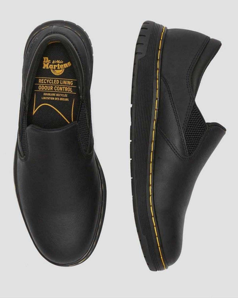 Black DR Martens Brockley Slip Resistant Leather Work Shoes | 1583JWLIK