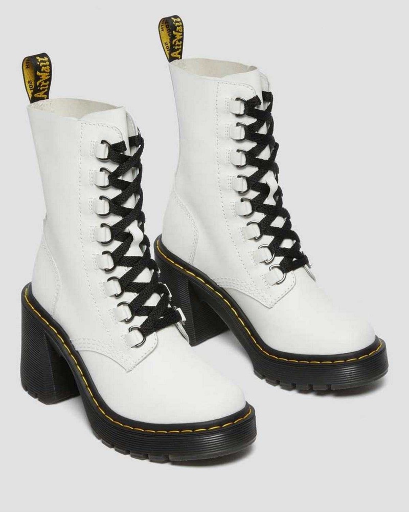 Black DR Martens Chesney Leather Flared Heel Lace Up Boots | 9086RJUKB