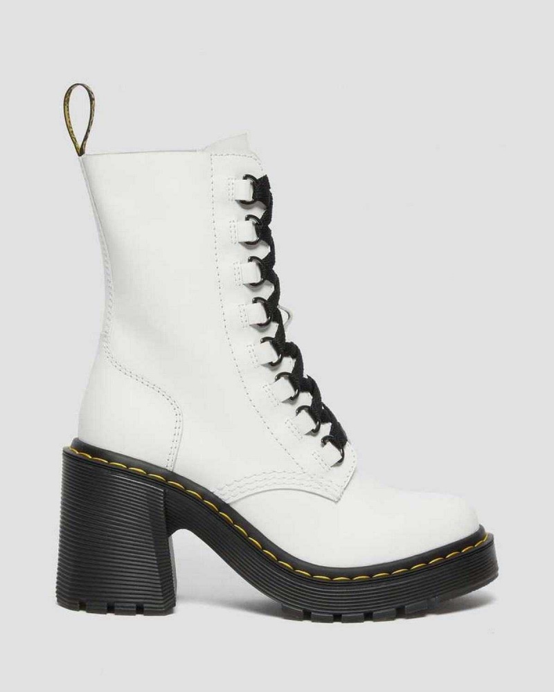 Black DR Martens Chesney Leather Flared Heel Lace Up Boots | 9086RJUKB