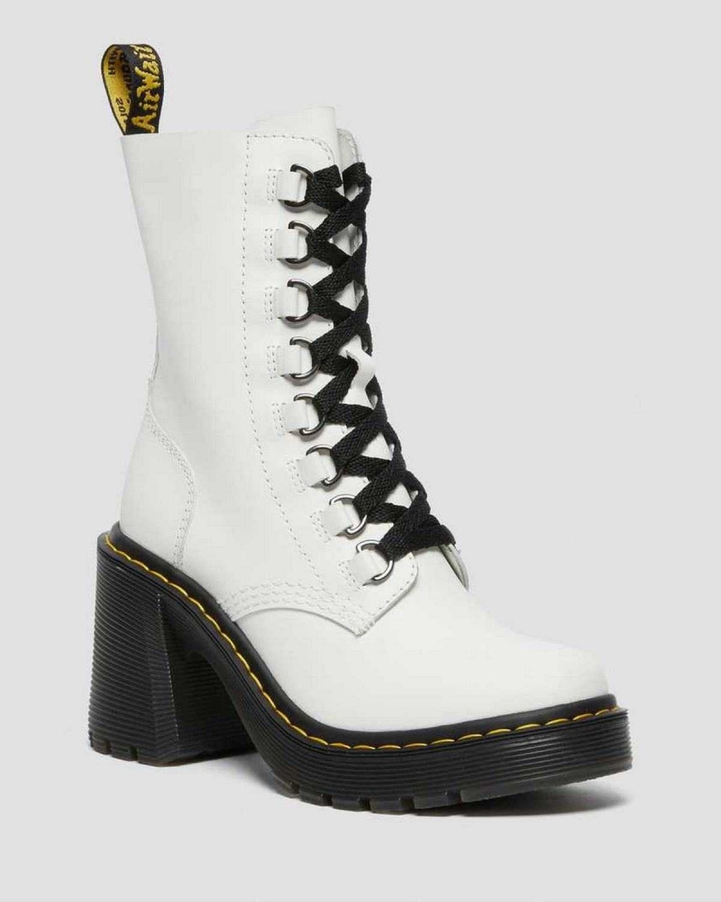 Black DR Martens Chesney Leather Flared Heel Lace Up Boots | 9086RJUKB