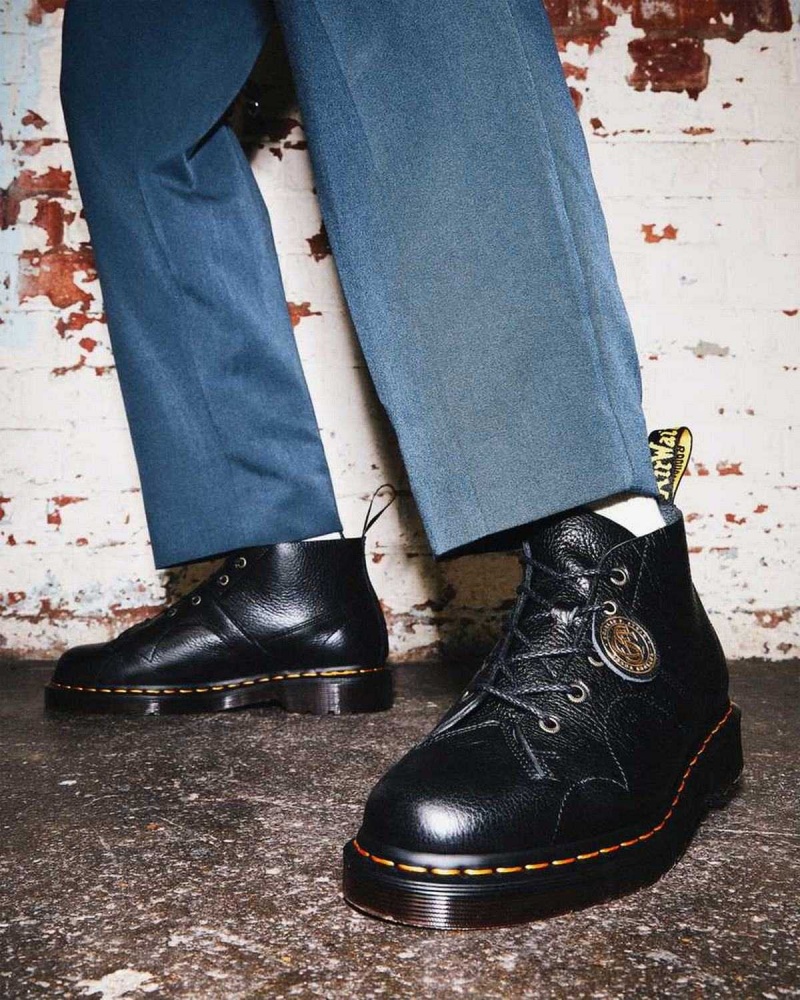 Black DR Martens Church Buckingham Leather Monkey Boots | 6794TXFNL