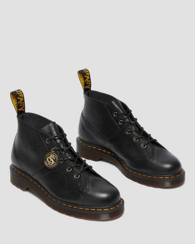 Black DR Martens Church Buckingham Leather Monkey Boots | 6794TXFNL