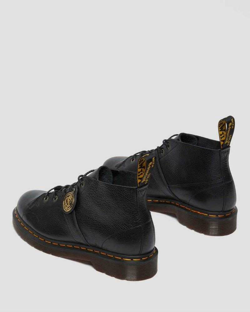 Black DR Martens Church Buckingham Leather Monkey Boots | 6794TXFNL