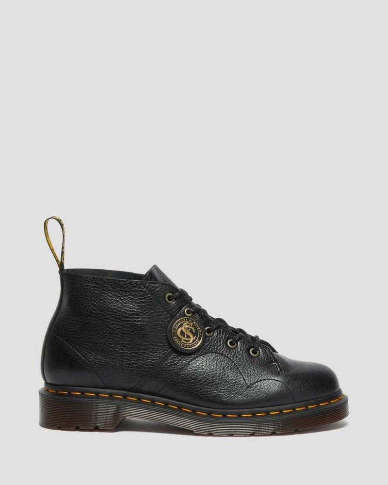 Black DR Martens Church Buckingham Leather Monkey Boots | 6794TXFNL