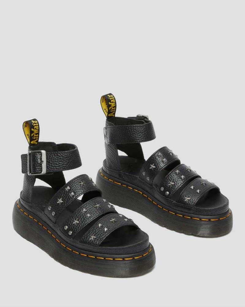 Black DR Martens Clarissa Milled Nappa Platform Strap Sandals | 5679KNRYT