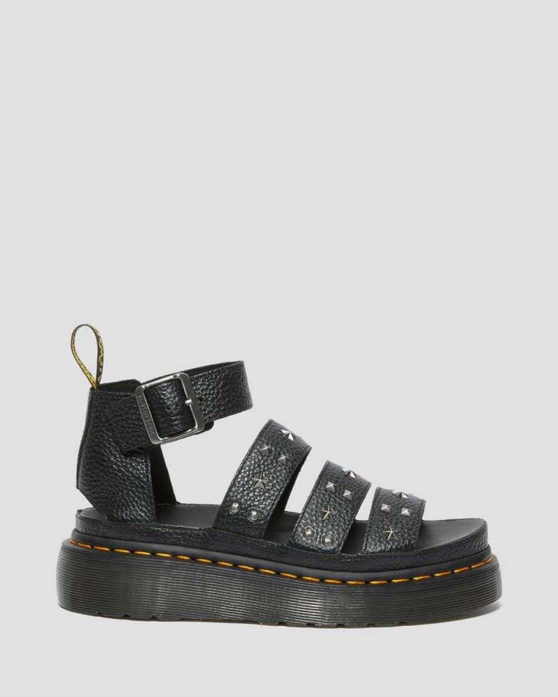 Black DR Martens Clarissa Milled Nappa Platform Strap Sandals | 5679KNRYT