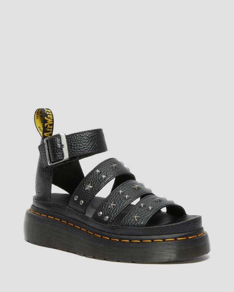 Black DR Martens Clarissa Milled Nappa Platform Strap Sandals | 5679KNRYT