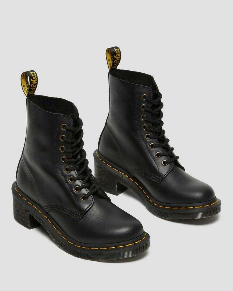 Black DR Martens Clemency Leather Heeled Lace Up Boots | 5487PTBYV