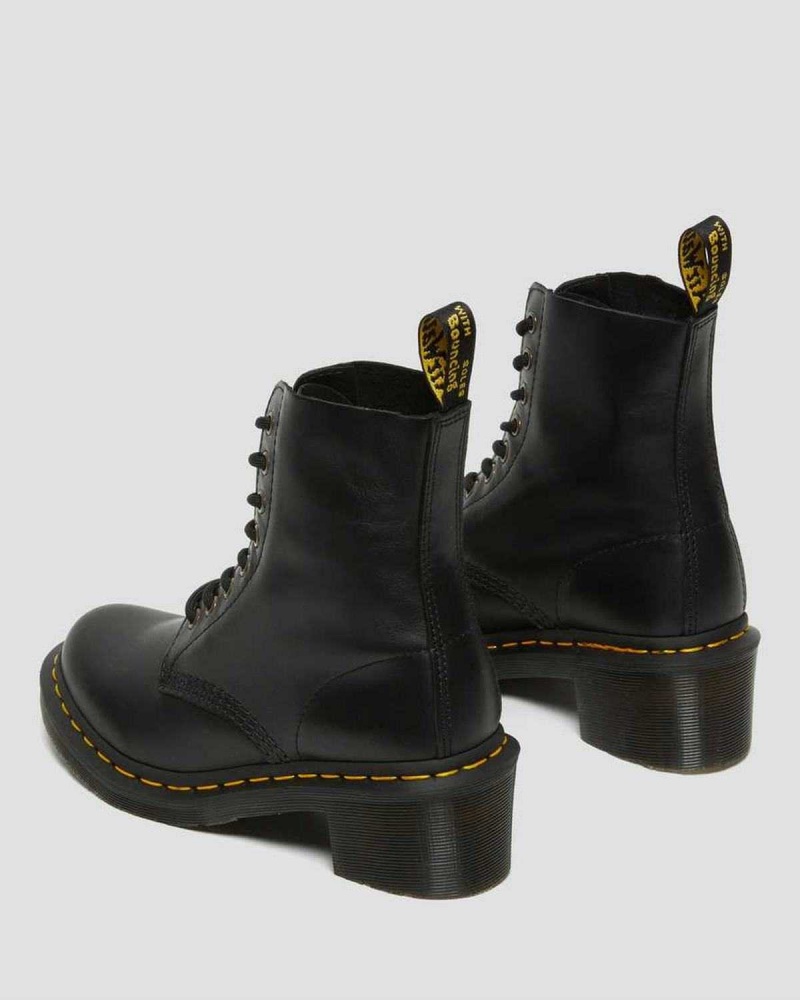 Black DR Martens Clemency Leather Heeled Lace Up Boots | 5487PTBYV