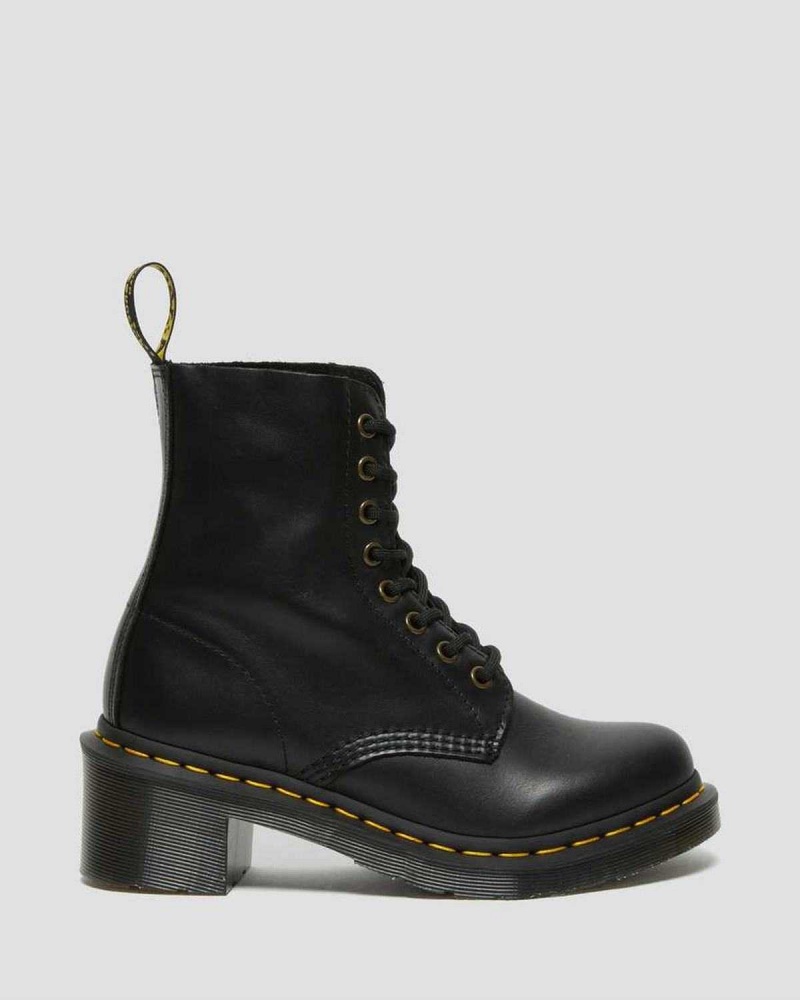 Black DR Martens Clemency Leather Heeled Lace Up Boots | 5487PTBYV