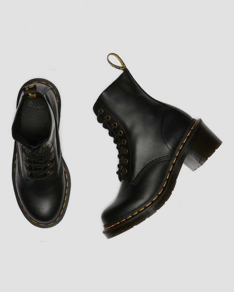 Black DR Martens Clemency Leather Heeled Lace Up Boots | 5487PTBYV