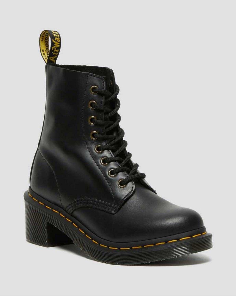 Black DR Martens Clemency Leather Heeled Lace Up Boots | 5487PTBYV