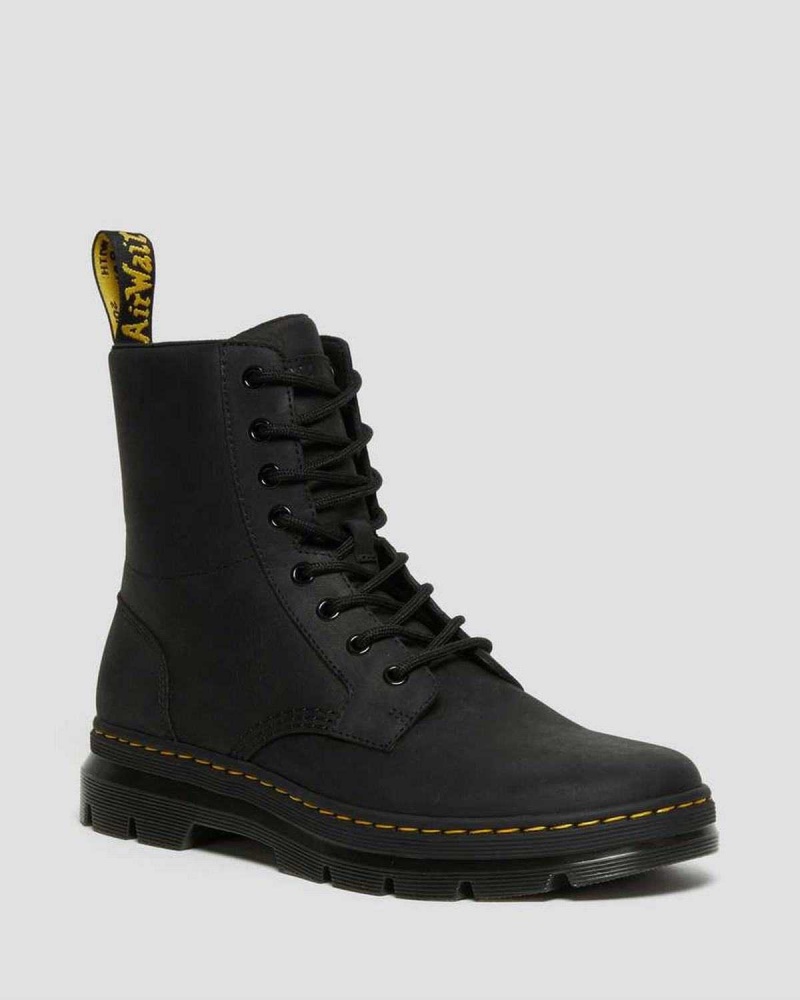 Black DR Martens Combs Leather Casual Boots | 8532PDZHU